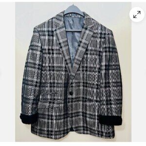 Tazio Tuxedo Smoking Dinner Jacket Blazer Black White Wool Velvet Size 46 R